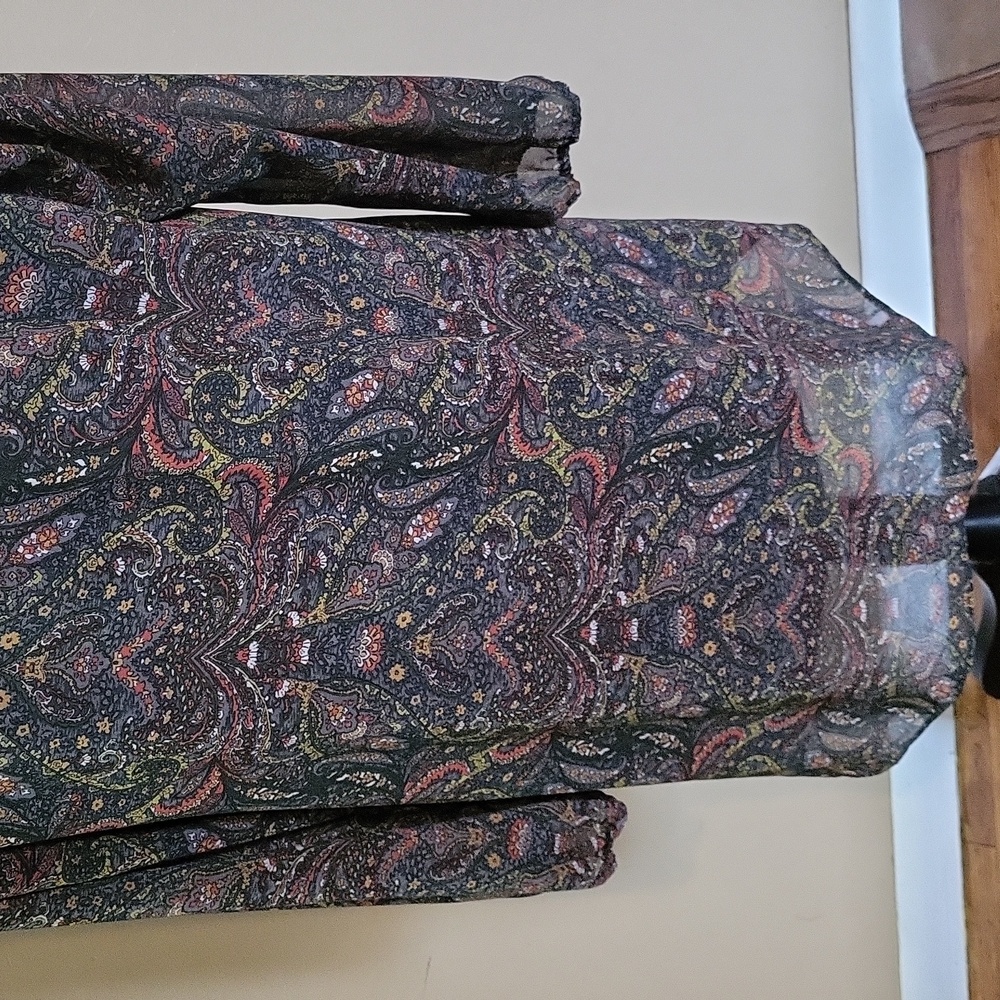 Ruff Hewn Grey Paisley Lined Dress Top with Olive and Rust Accents - Picture 9 of 14